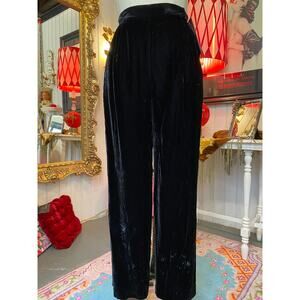 vintage 1980s black velvet high waist pants pleated pockets cocktail 80s formal